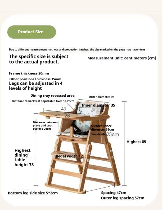 Beech Solid Wood Baby Lifting Dining Chair