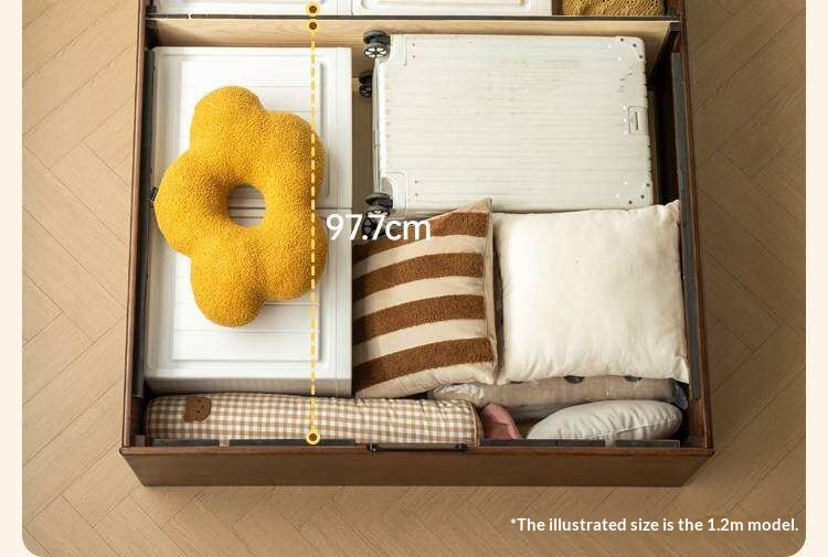 Rubberwood Solid Wood Storage Bed with No Headboard and Side-Opening Lid