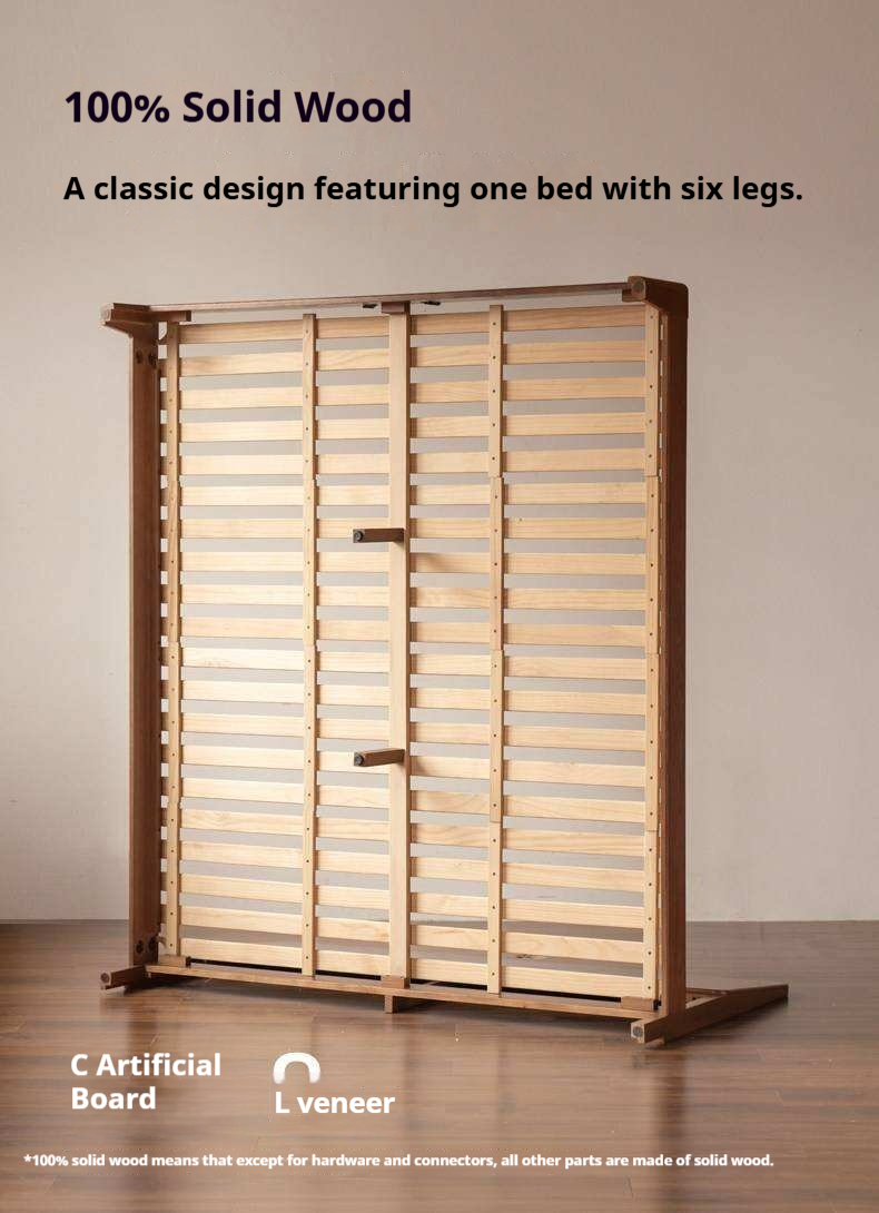 Oak Solid Wood Bed Platform Bed with Rectangular Panel Headboard and Tapered Legs