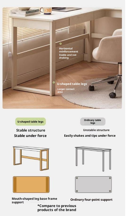 Oak Solid Wood Modern Cream Style Desk and Bookshelf Integrated