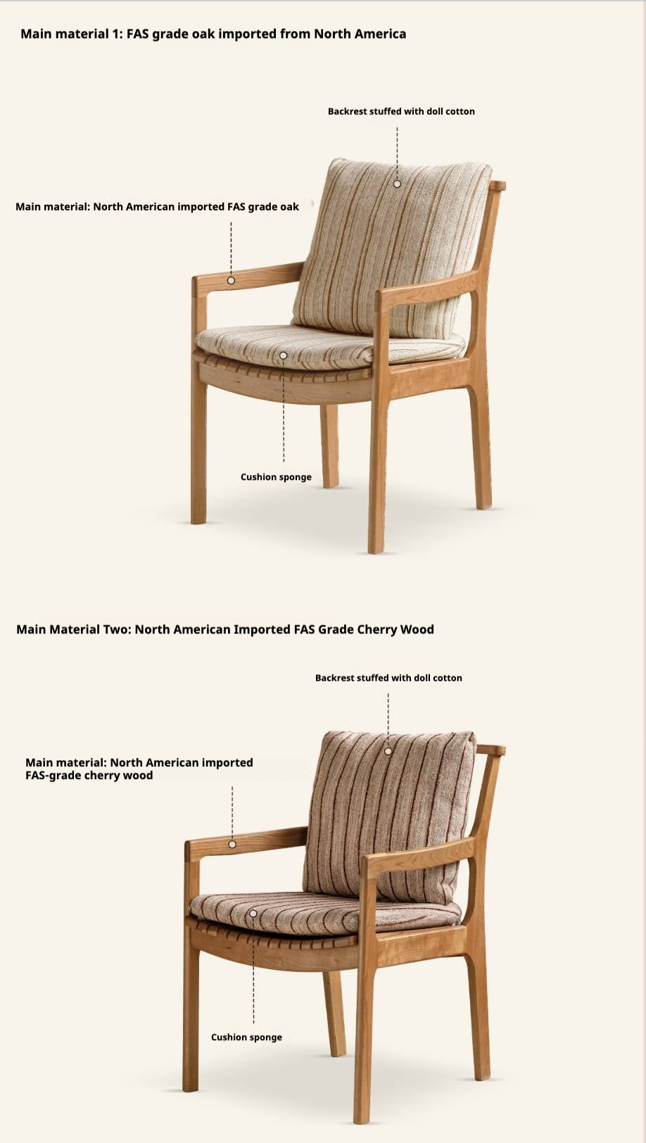 Cherry, Oak, Beech Solid Wood Book Chair Comfortable Soft Back Chair