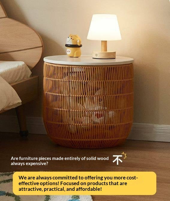Solid RubberWood Cream Style Kids Nightstand And Toy Storage Basket