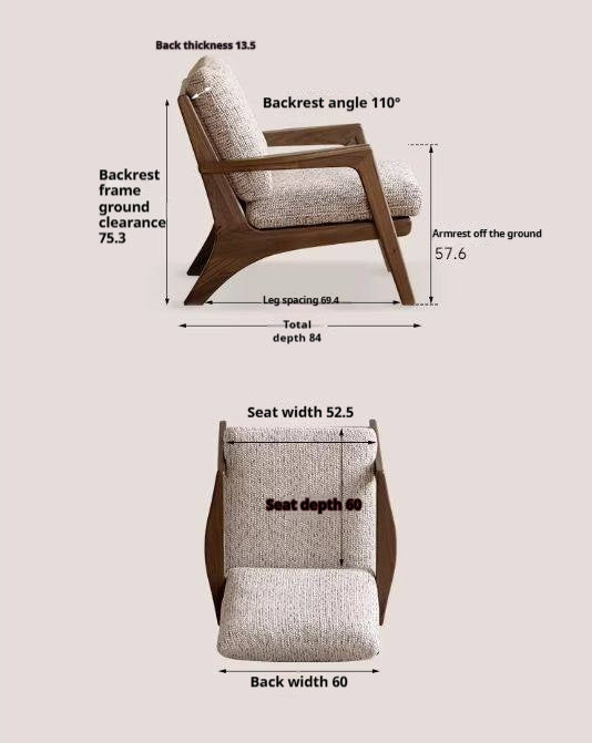 2 pcs -Black Walnut, Oak Solid Wood Lounge Armchair with Angled Frame and Open Armrests