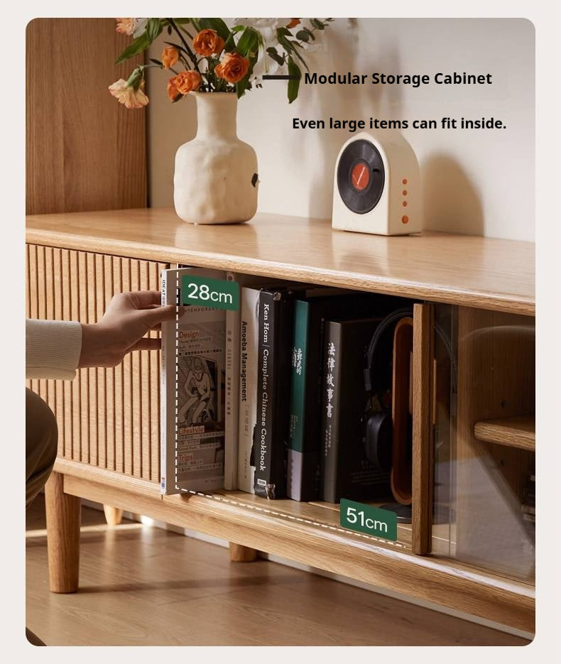 Oak Solid Wood Wall-Mounted TV Stand with Modern Minimalist Storage.