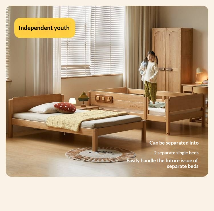 Beech Solid Wood Convertible Bunk Bed with Storage Drawers