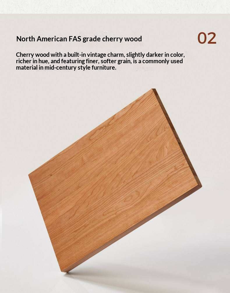 Cherry Solid Wood Double Bed with Vintage Style and Leather Upholstered Headboard