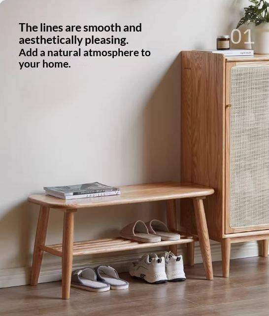 Oak, Solid Rubberwood Shoe Bench