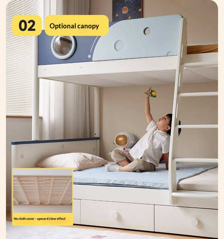 Rubberwood Solid Wood Spaceship-Themed Bunk Bed with Porthole Window