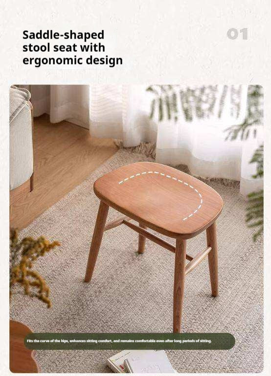 Cherry, Beech Solid Wood Retro Makeup Stool