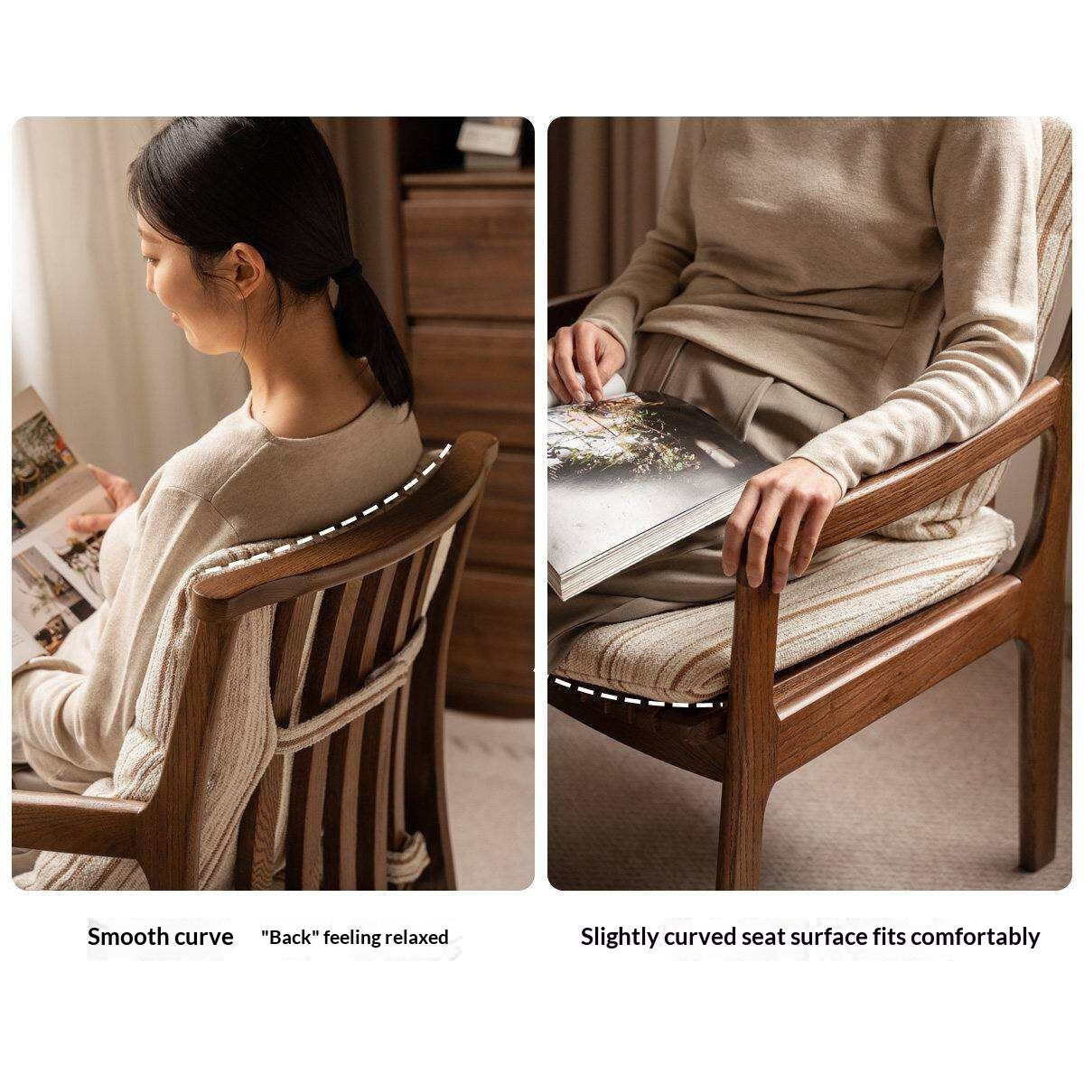 Oak Solid Wood Armchair, dual Reading Chair with Sculpted Back, Home Office Desk Chair