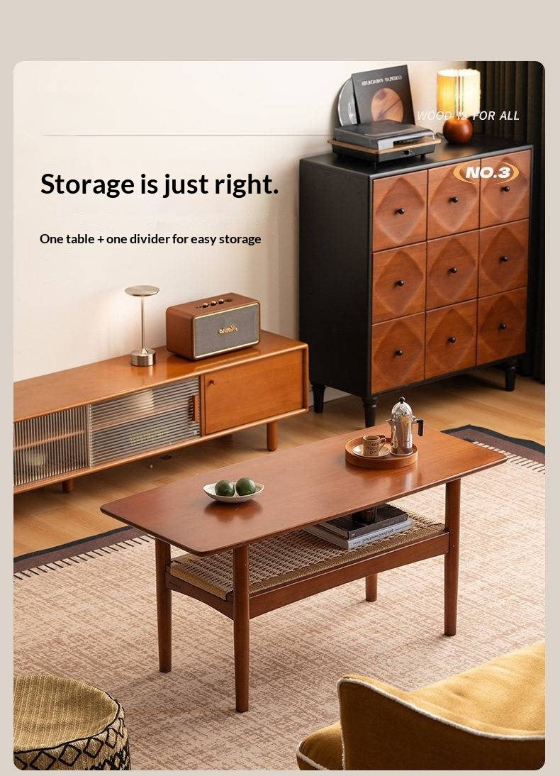 Poplar Solid Wood Coffee Table Vintage Style