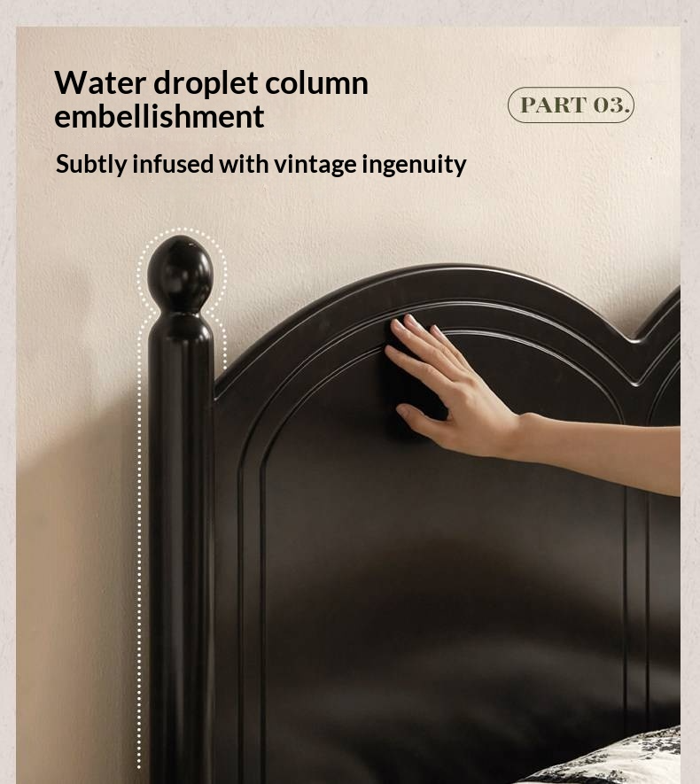 Rubberwood Solid Wood Bed — French Vintage Style, Large Slab Bed