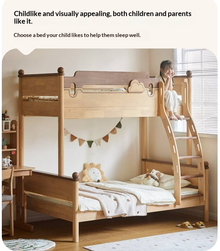 Rubberwood Solid Wood Children's Multifunctional Bunk Bed