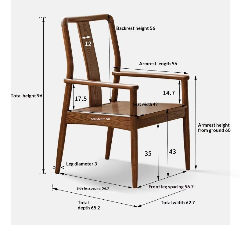 Black Walnut, Ash Solid Wood Backrest Dining Armchair