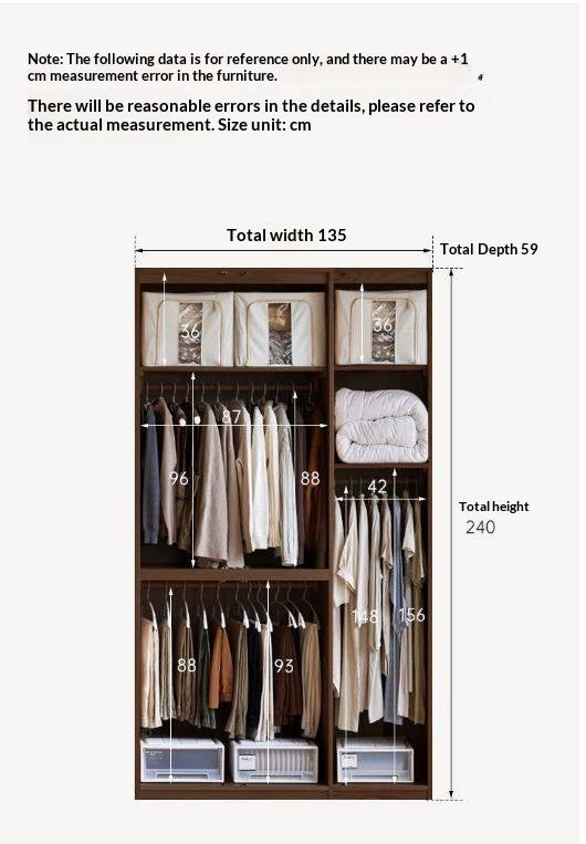 Black Walnut Solid Wood Wardrobe with Italian Style and Storage Cabinet