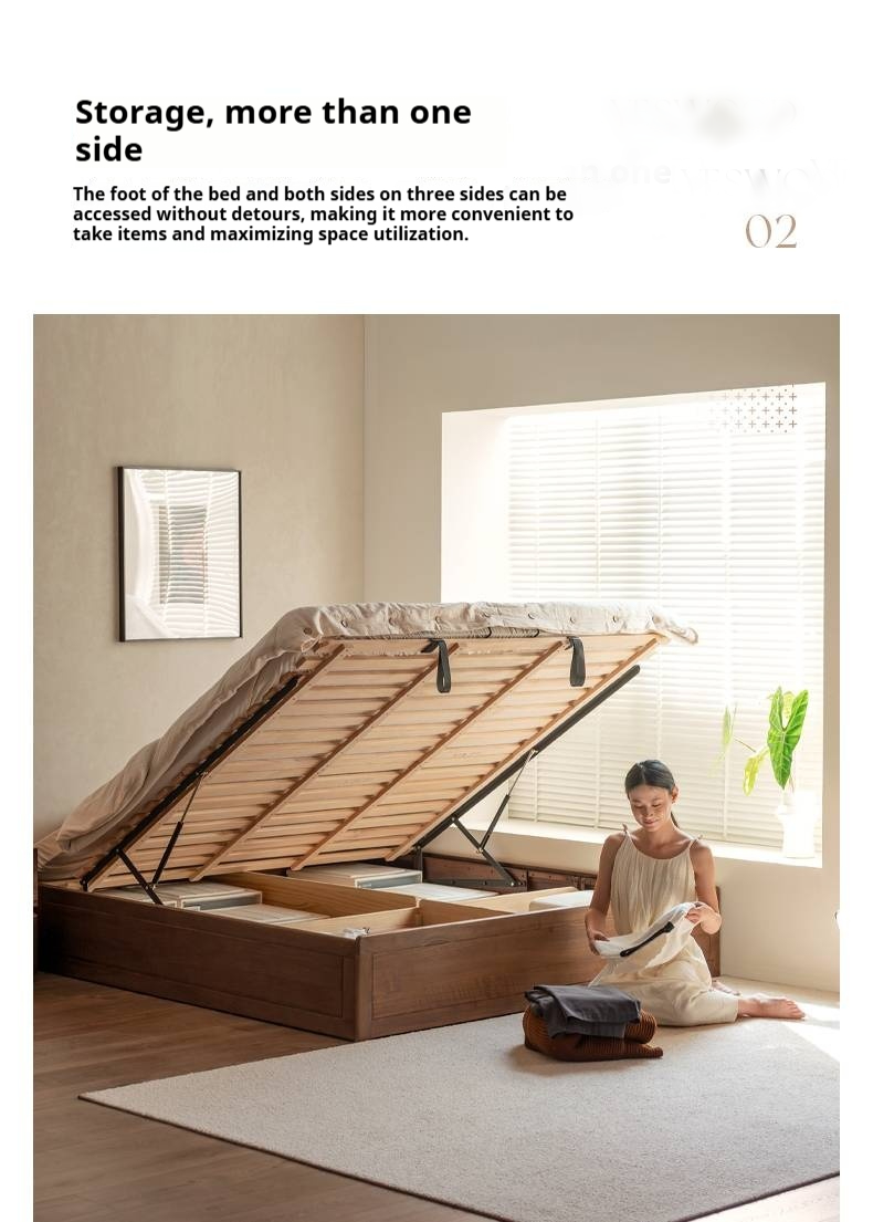 Black Walnut Solid Wood Italian Light Luxury Platform Bed, Headboard-Free Box Bed