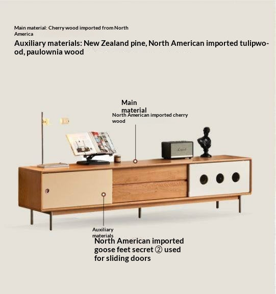 Cherry Solid Wood Bauhaus TV Stand with Color-Block Storage
