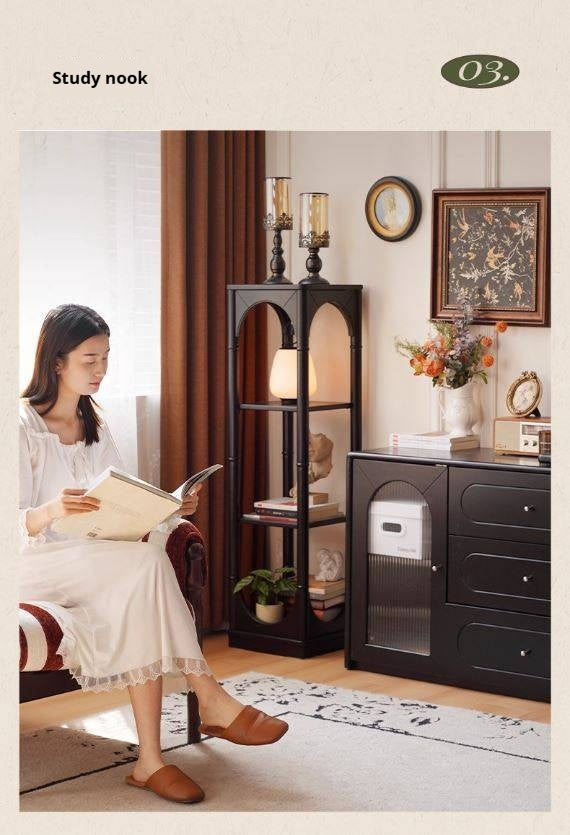 Solid Rubberwood, Tulipwood Solid Wood French Retro Corner Bookcase