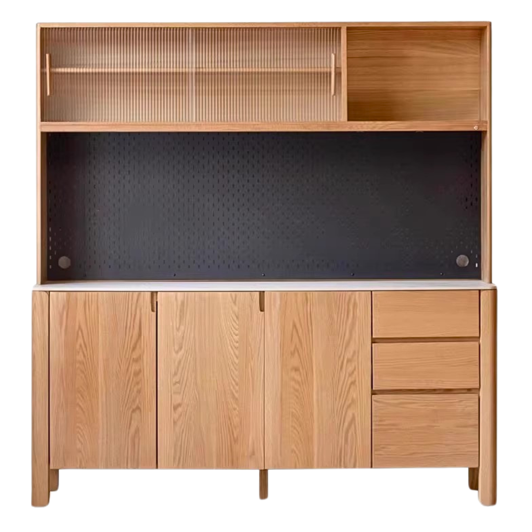 Oak Solid Wood Perforated Rock Board Dining Sideboard,