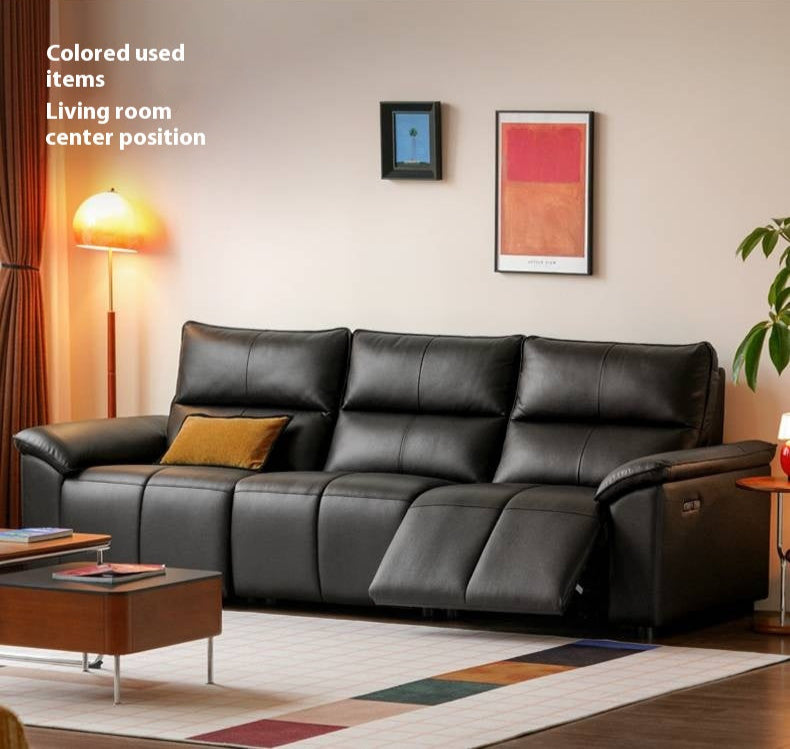 Genuine Leather Sofa Zero-Wall Electric Recliner with Extendable Function and Piano-Key Controls