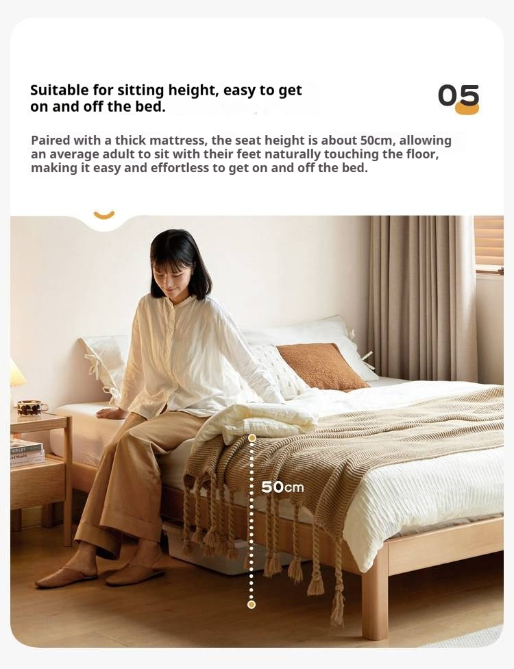 European Beech Solid Wood Platform Bed — Headboard-Free, Simple Design