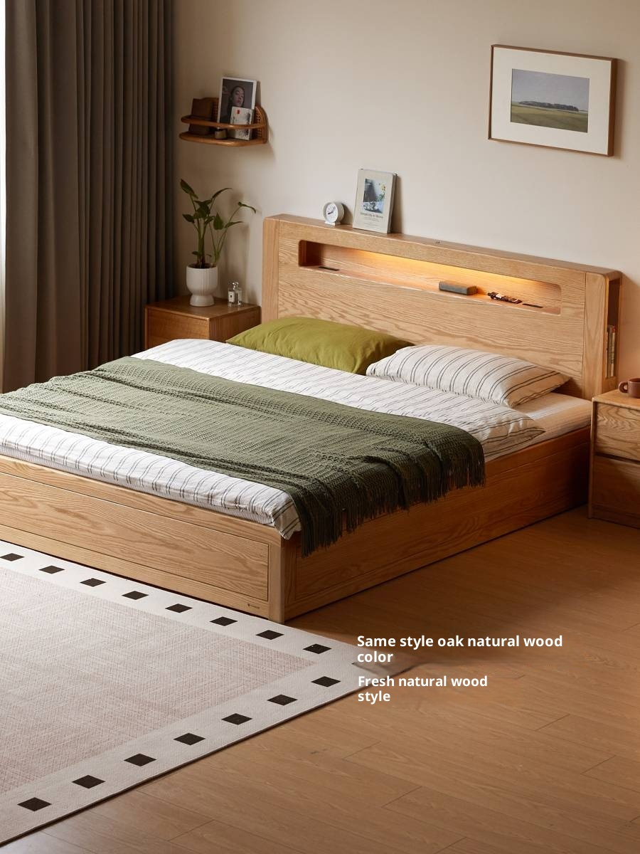 Oak Solid Wood Modern Minimalist Multifunctional with Light Box Bed
