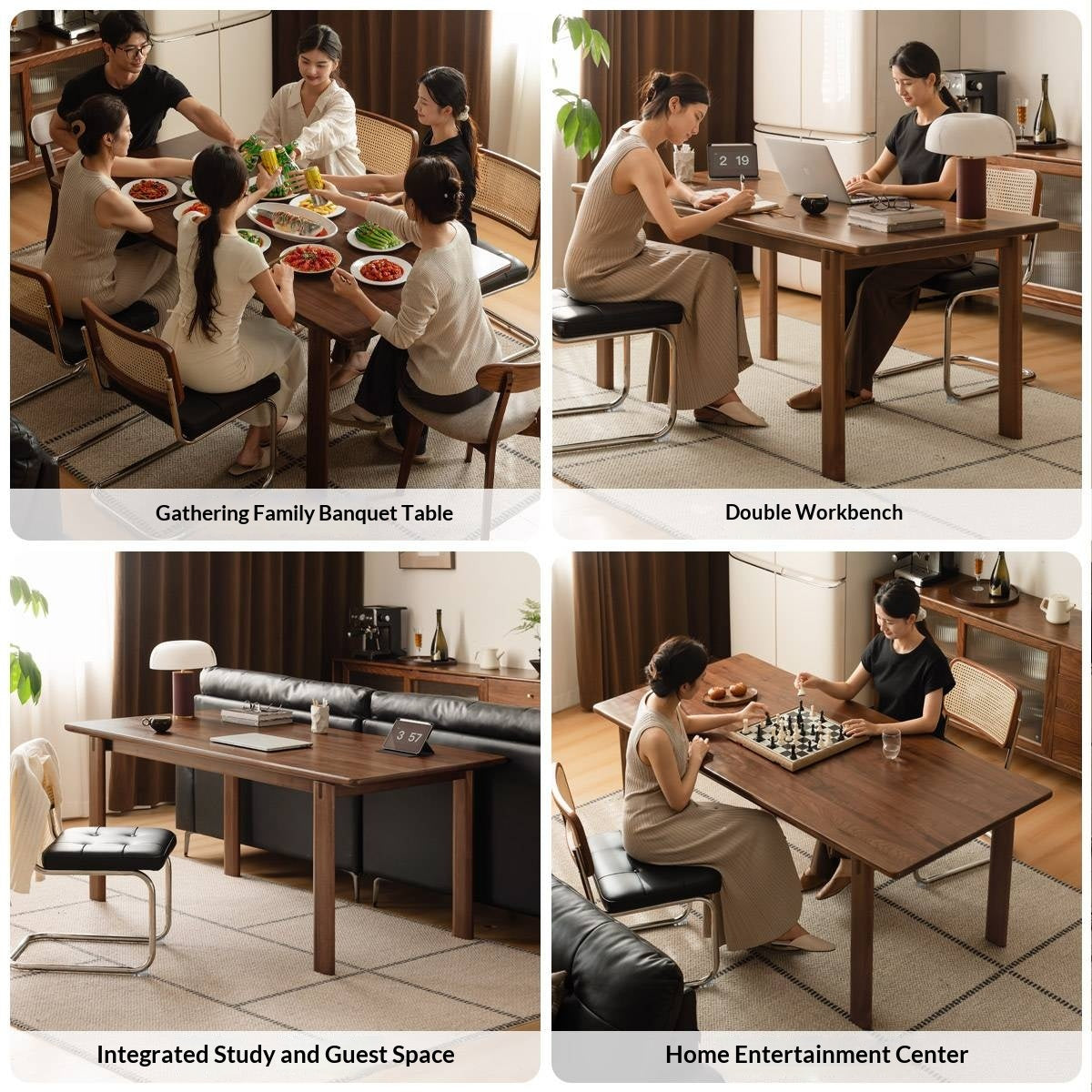 Black Walnut, Oak Solid Wood Large Board Dining Table