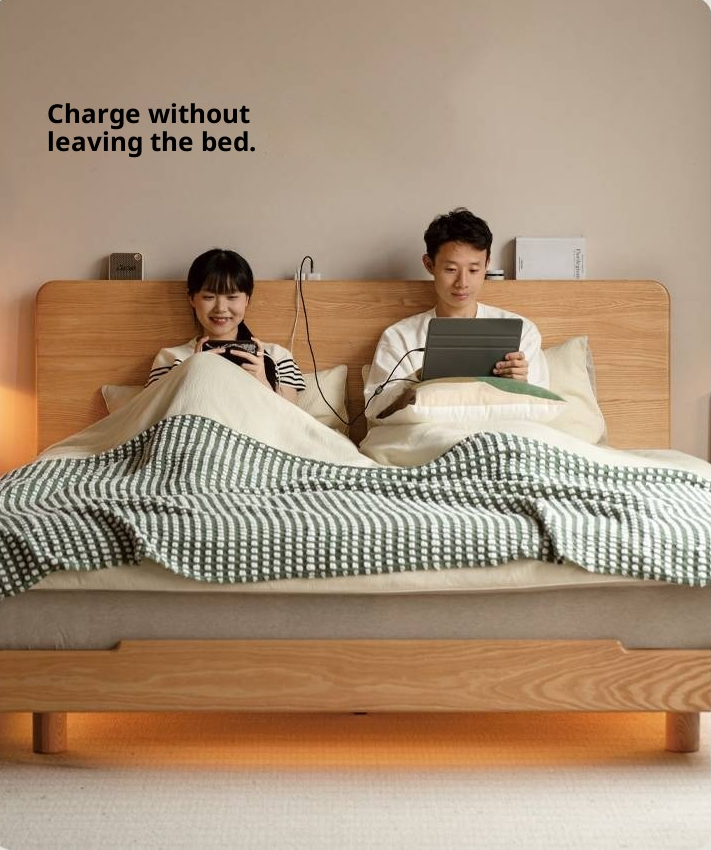 Oak, Ash Solid Wood Luminous Suspended Bed, Nordic Style