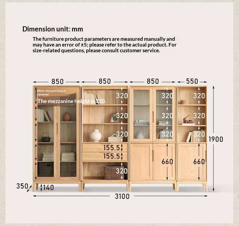 Ash Solid Wood Floor-Standing Bookcase Whole Wall Free Combination Bookshelf