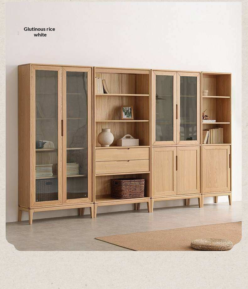 Ash Solid Wood Floor-Standing Bookcase Whole Wall Free Combination Bookshelf