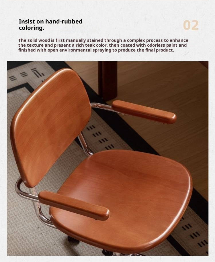 Beech Solid Wood Adjustable Office Chair, Bauhaus Style