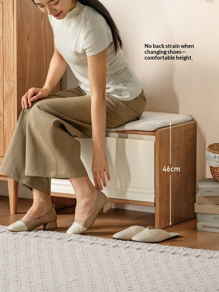 Solid RubberWood Shoe Storage Bench with Doors and Cushioned Top