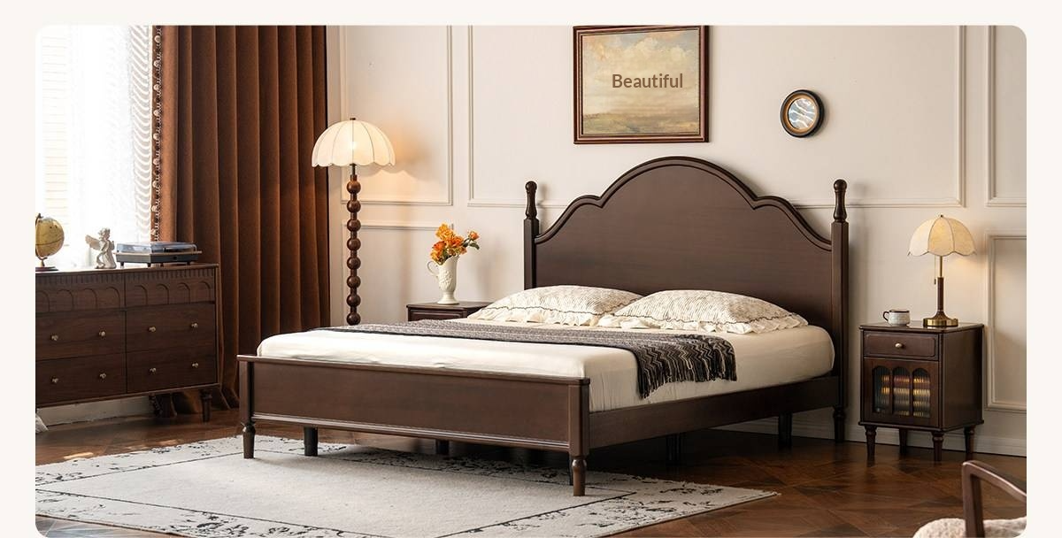 Poplar Solid Wood Adjustable Bed Frame with Arched Spindle Post Headboard