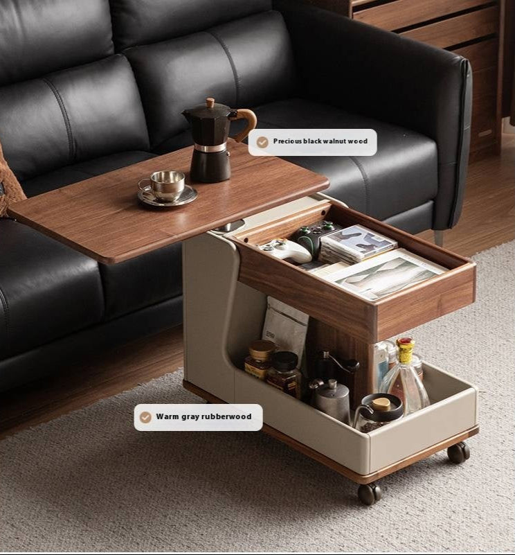 Black Walnut Solid Wood Liftable Rotating Mobile Side Table