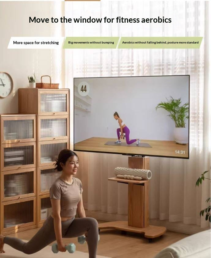 Oak Solid Wood TV Stand, Mobile Floor to Floor TV Cabinet.