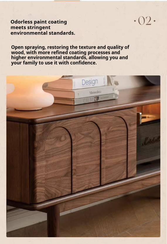 Black Walnut Solid Wood Retro Large Capacity TV Cabinet.