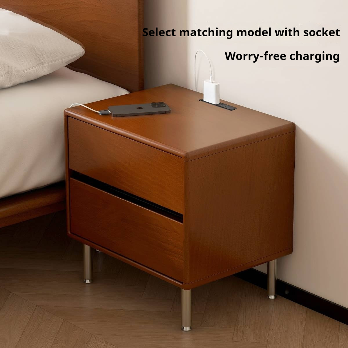 Poplar Solid Wood American Retro Nightstands