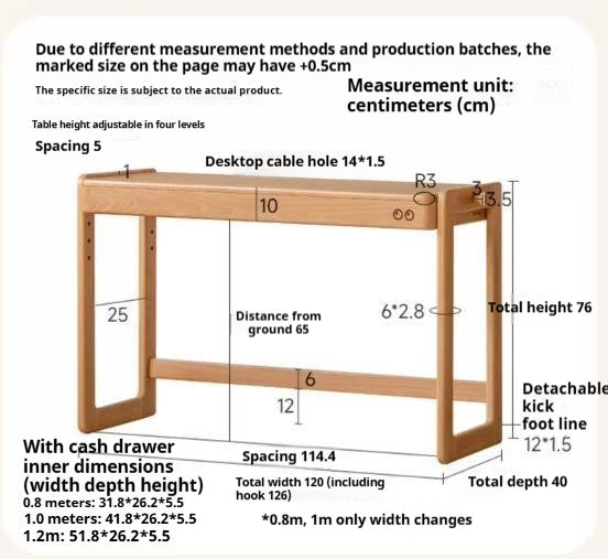 Beech Solid Wood, Solid RubberWood Liftable Kids Study Desk