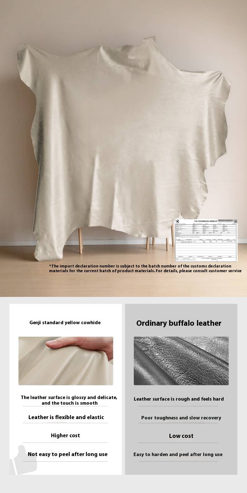 Genuine Leather Cream Sofa, Piano Key Design