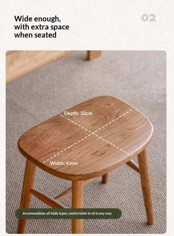 Cherry, Beech Solid Wood Retro Makeup Stool