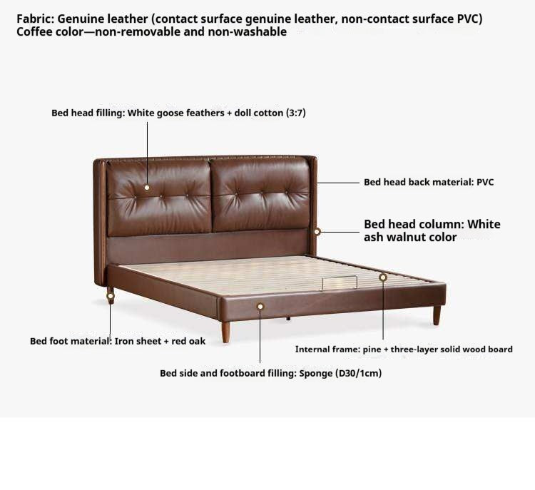 Ash solid wood Genuine Leather Tufted Wingback Bed with Extra Tall Headboard