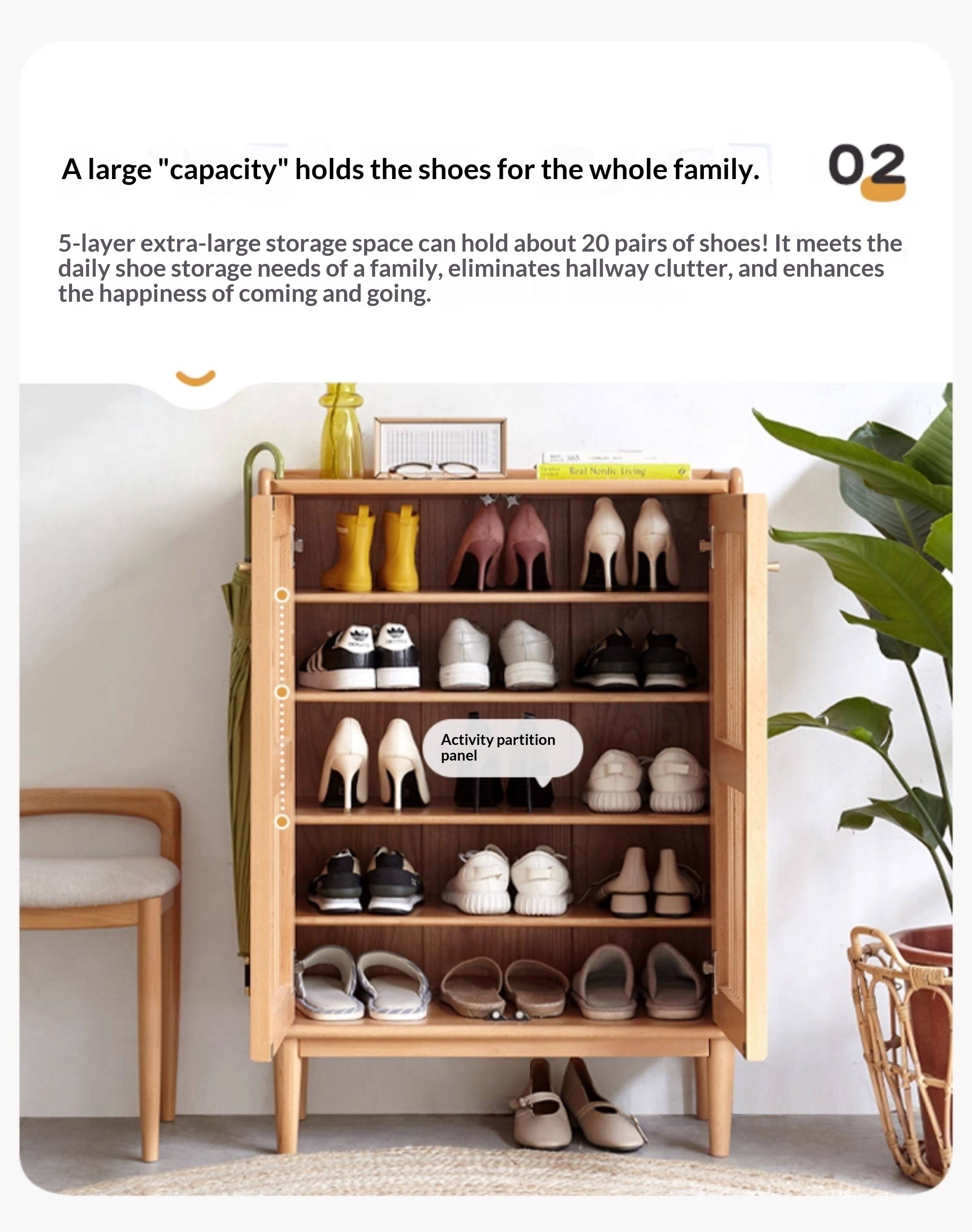 Beech Solid Wood Modern Shoe Cabinet