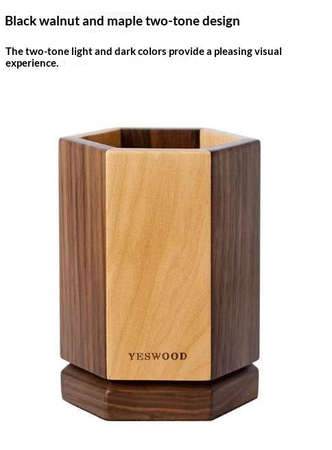Black Walnut, Maple Solid Wood Rotating Pen Holder