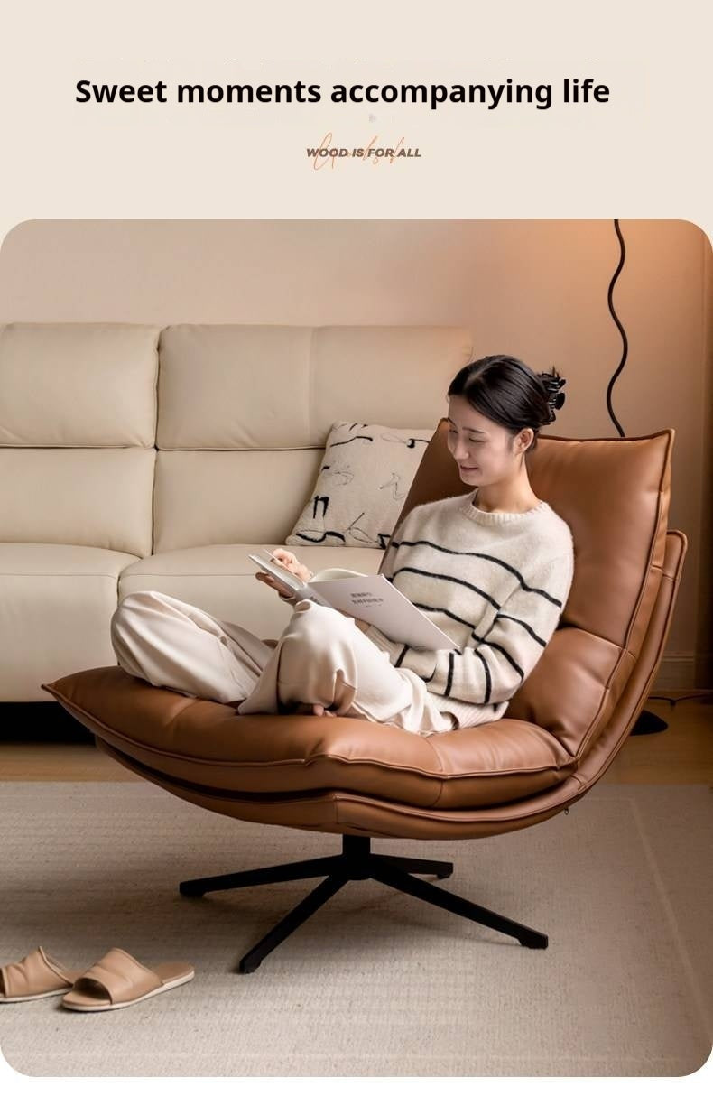 Italian Modern Swivel Lounge Chair with Upholstered Cushion eco leather