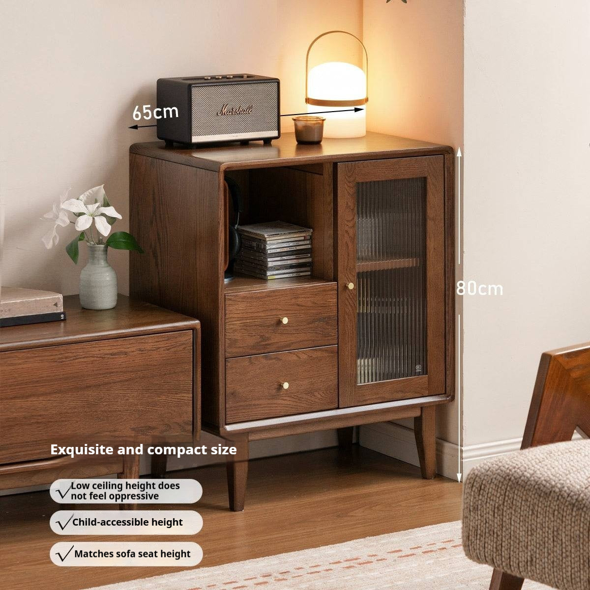 Oak Solid Wood, Solid Rubberwood Side Cabinet.