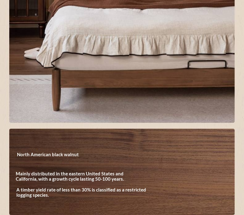 Black Walnut Solid Wood Genuine Leather Soft Bed