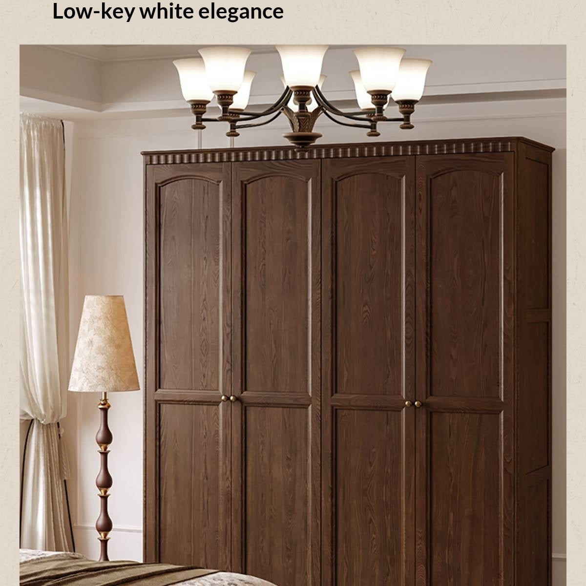 Ash Solid Wood Traditional 4-Door Armoire with Raised Panel Doors and Crown Molding