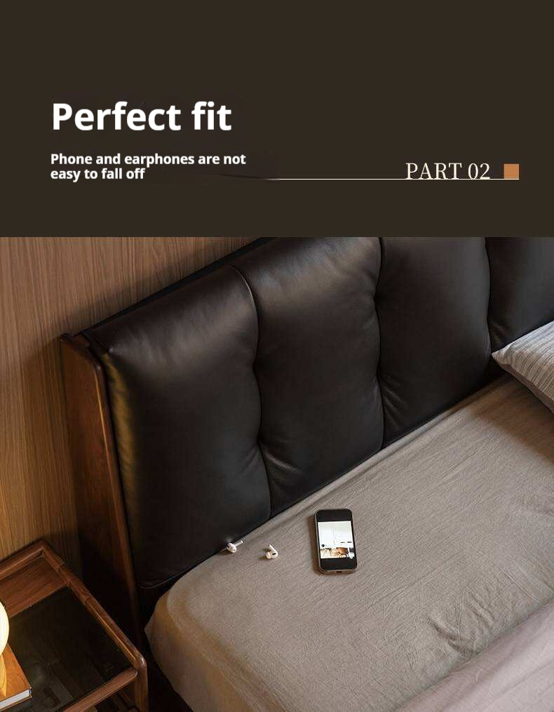 Black Walnut, Rubberwood Solid Wood Leather Upholstered Platform Bed with Vertical Channel Tufted Headboard