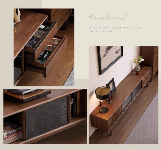 Black Walnut Solid Wood Italian Light Luxury Sliding Door TV Cabinet