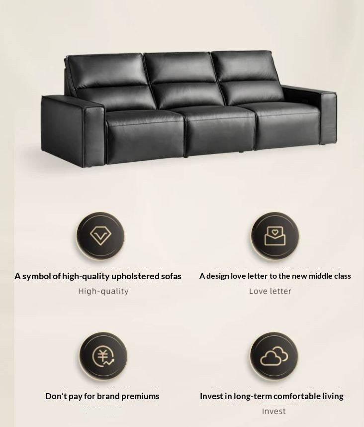 Genuine Leather Power Reclining Sofa with Adjustable Headrests and USB Charging